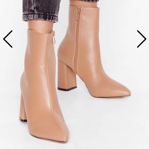 Faux Leather Pointed Toe Heeled Boots